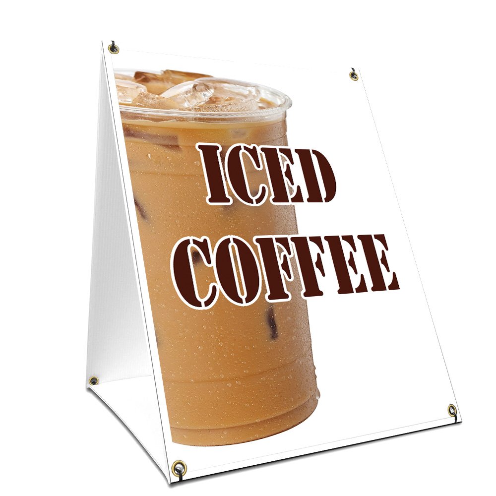 A-Frame Sidewalk Iced Coffee Sign With Graphics On Each Side | 24' X 36' Print Size