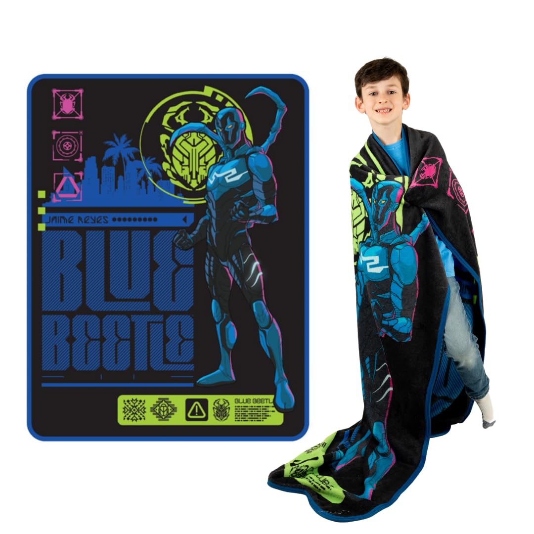 Franco Wb Blue Beetle Movie Kids Bedding Super Soft Micro Raschel Throw, 46 In X 60 In, (Official Licensed Product)