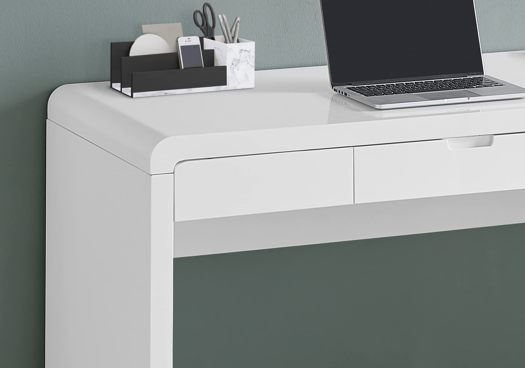 Monarch Specialties I 7580 Computer Desk, Home Office, Laptop, Storage Drawers, 48&quot; L, Work, Laminate, Glossy White, Contemporary, Modern