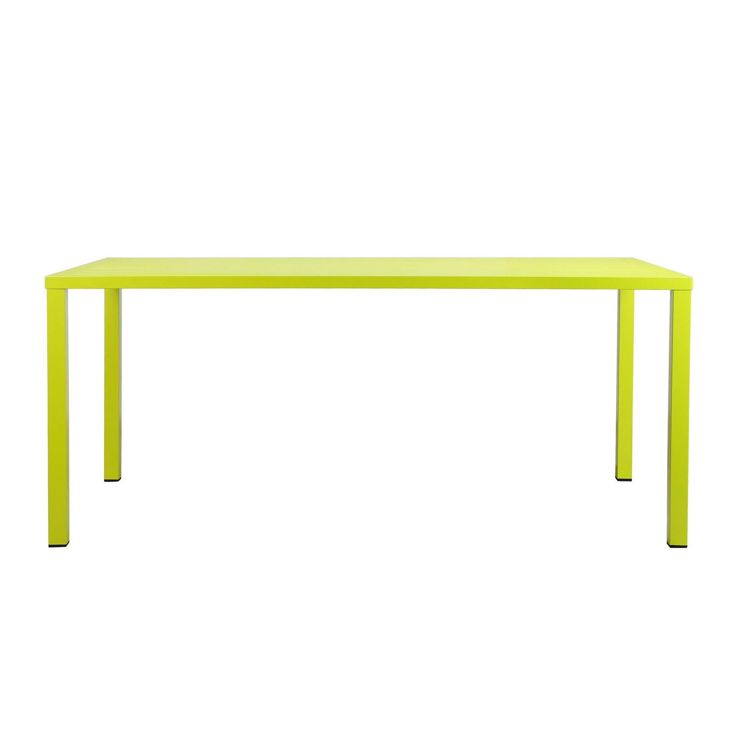 Benjara BM223165 Slatted Top Metal Dining Table with Straight Legs, Green