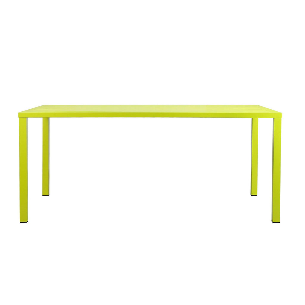 Benjara BM223165 Slatted Top Metal Dining Table with Straight Legs, Green