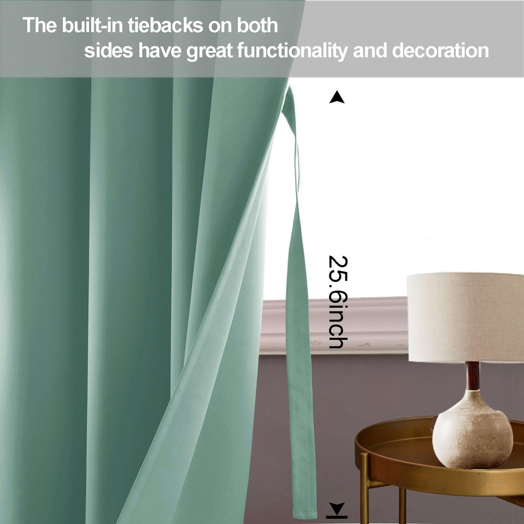 Jiuzhen Light Sage Blackout Curtains With Tiebacks Thermal Insulated, Light Blocking And Noise Reducing Grommet Curtains For And Living Room, Set Of 2 Window Curtain Panels, 42 X 72 Inch Length