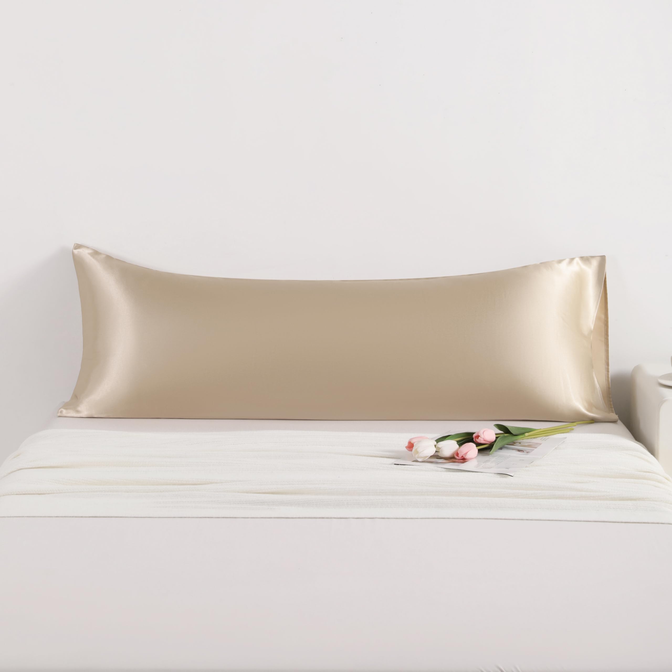 Ntbay Satin Body Pillowcase For Hair And Skin, Luxurious And Silky Pillow Case With Envelope Closure, 20X54 Inches, Taupe