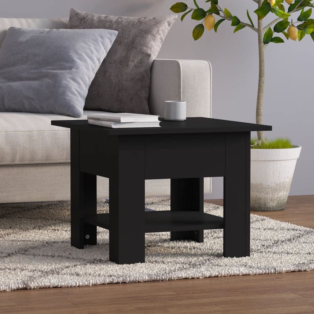 vidaXL Black Square Coffee Table - Engineered Wood Mid-Century Modern End Table with Storage Shelf for Living Room, 21.7"x21.7"x16.5"