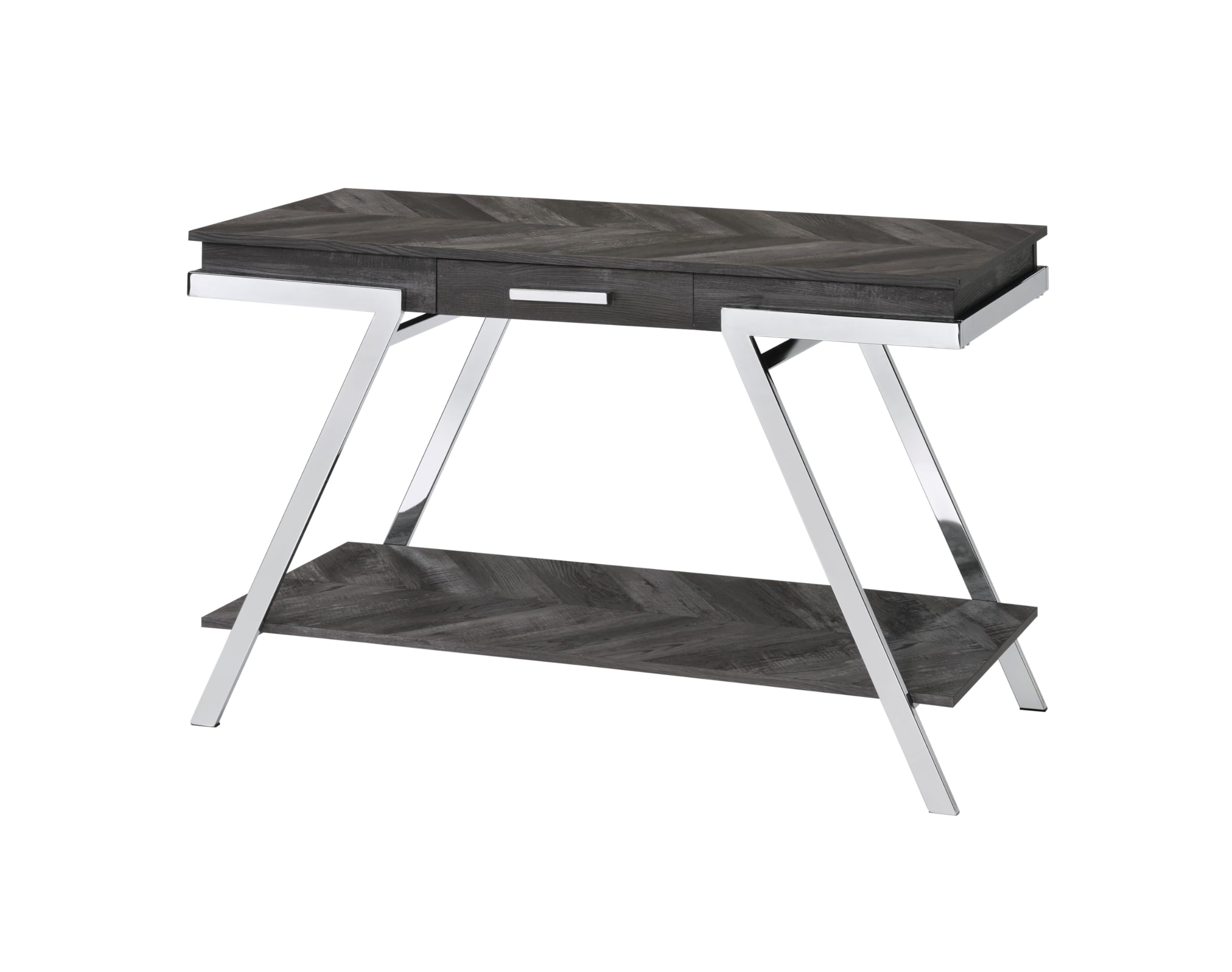 Steve Silver Co Roma Sofa Silvershield Top, Legs, Rustic Contemporary Style in Shadow Finish Table, 47.5 x 15.75 x 29.5, Dark Grey/Chrome