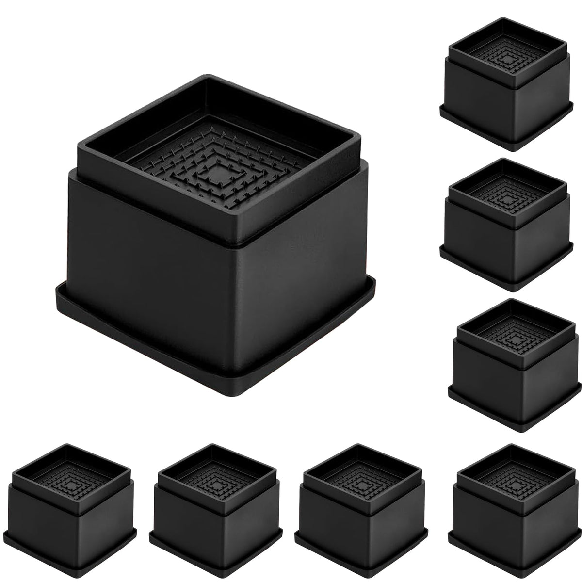 Mymulike Bed Risers 2 Inch, Set Of 8, Adjustable Bed Furniture Risers 1, 2 Or 3 Inch, Heavy Duty Bed Lifts Risers With Rubber Pa