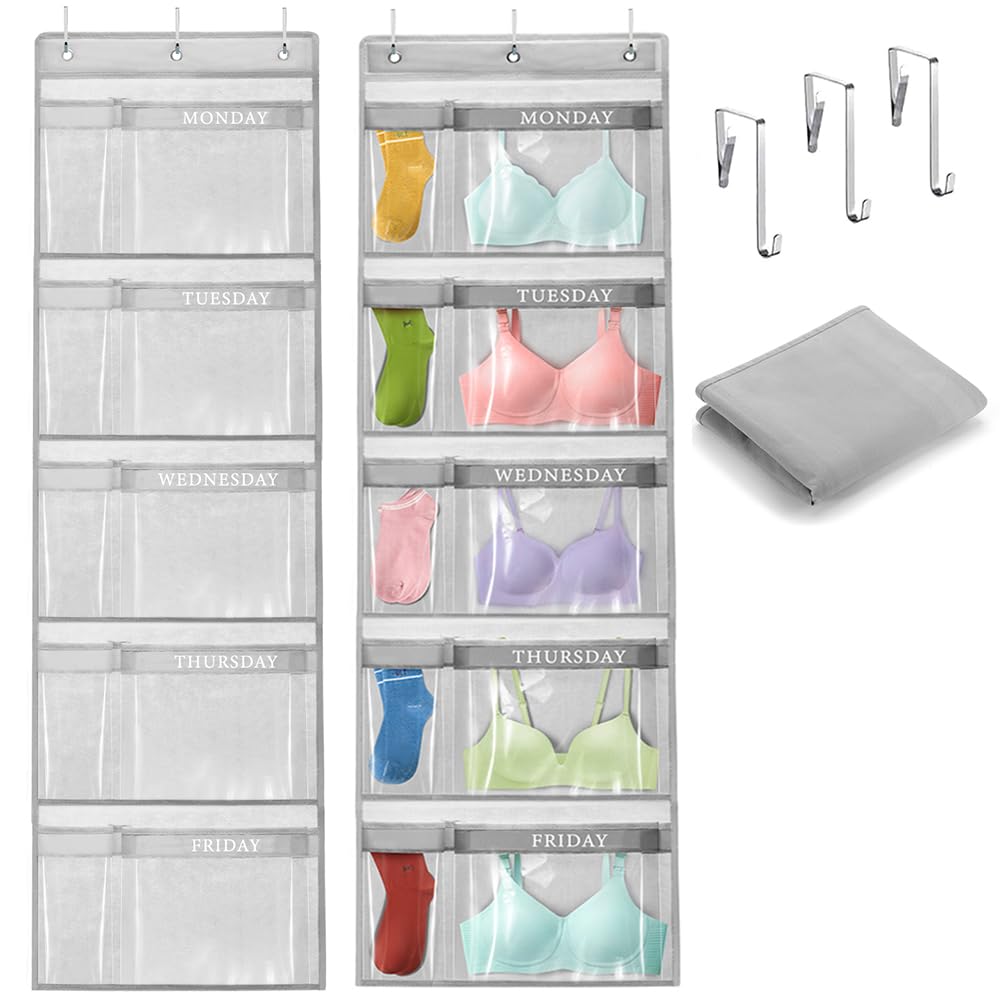 BIUFANTASI Weekly Kids Clothes Organizer Day of Week School Clothing Storage Monday to Friday Hanging Closet Organizer (2) (Gray