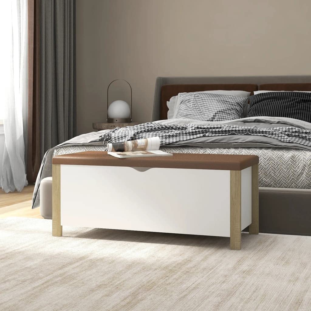 vidaXL Multi-Purpose Storage Box with Cushion Top High-Gloss White Engineered Wood