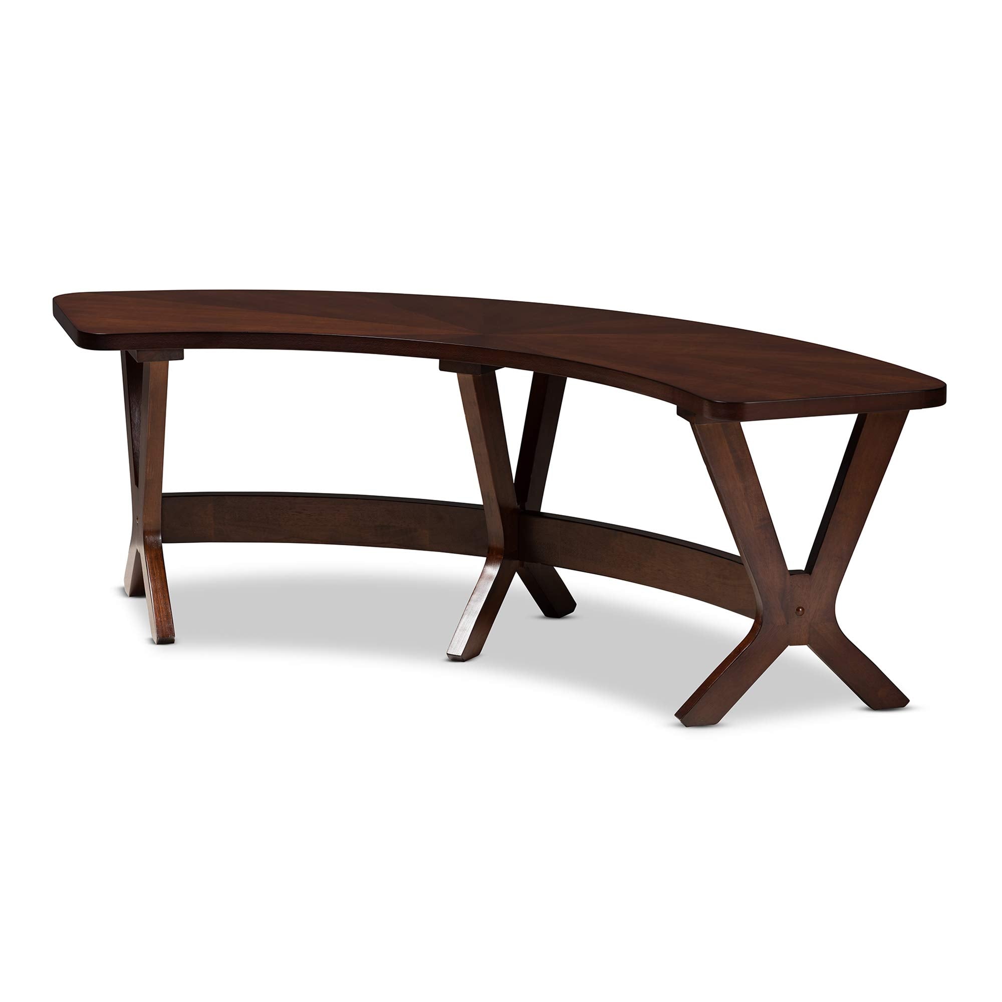 Baxton Studio Berlin MidCentury Dining Bench Walnut Finished Wood Curved Dining Bench
