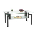 IANIYA Glass Coffee Table Black Rectangle Tempered Metal Tube Legs for Livingroom