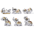 BRABUD Silver Resin Small Elephants Statues Home Decoration Collection Gift Set of 6 BS122 (Silver)