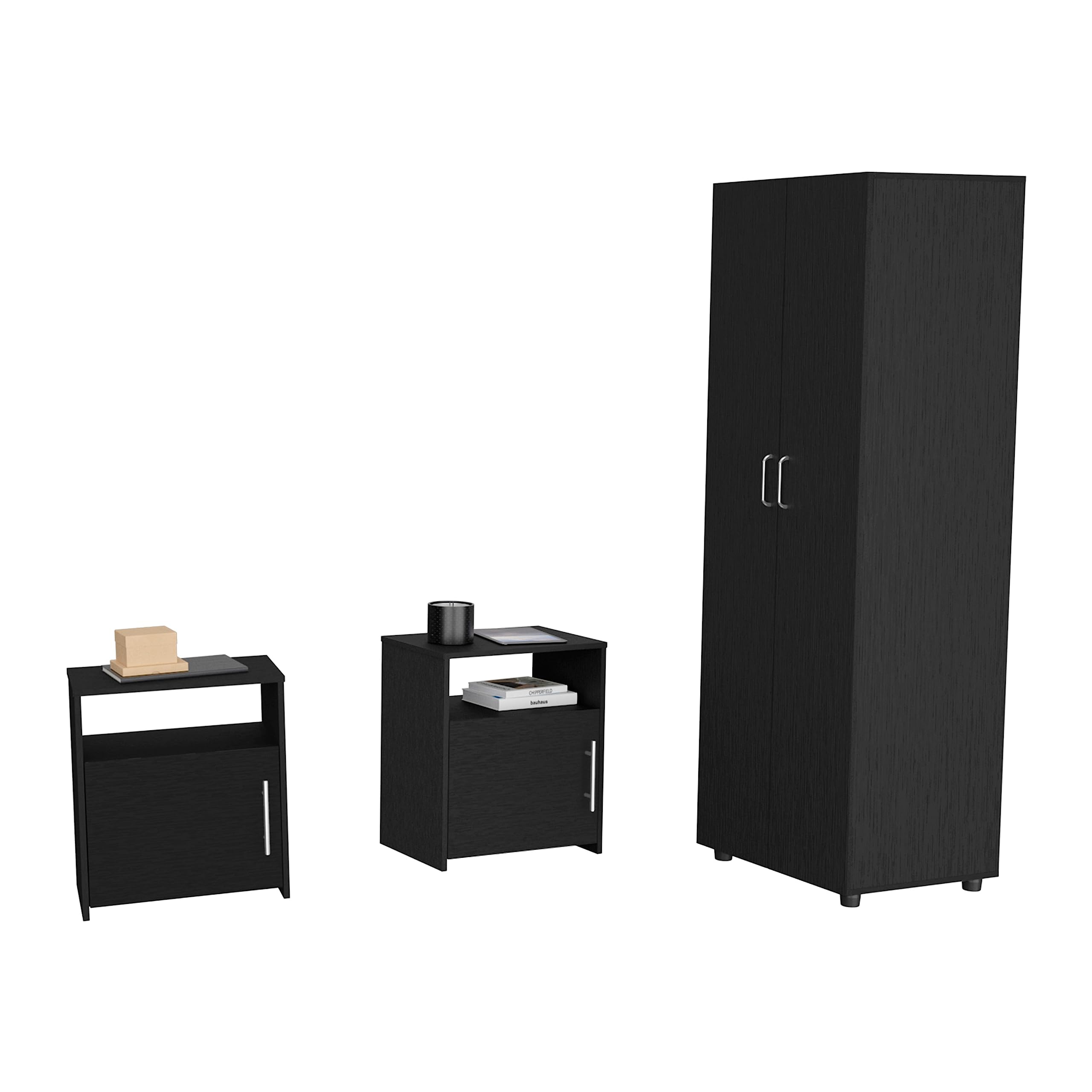 DEPOT E-SHOP Allen 3 Piece Bedroom Set, Armoire + 2 Nightstands, Black