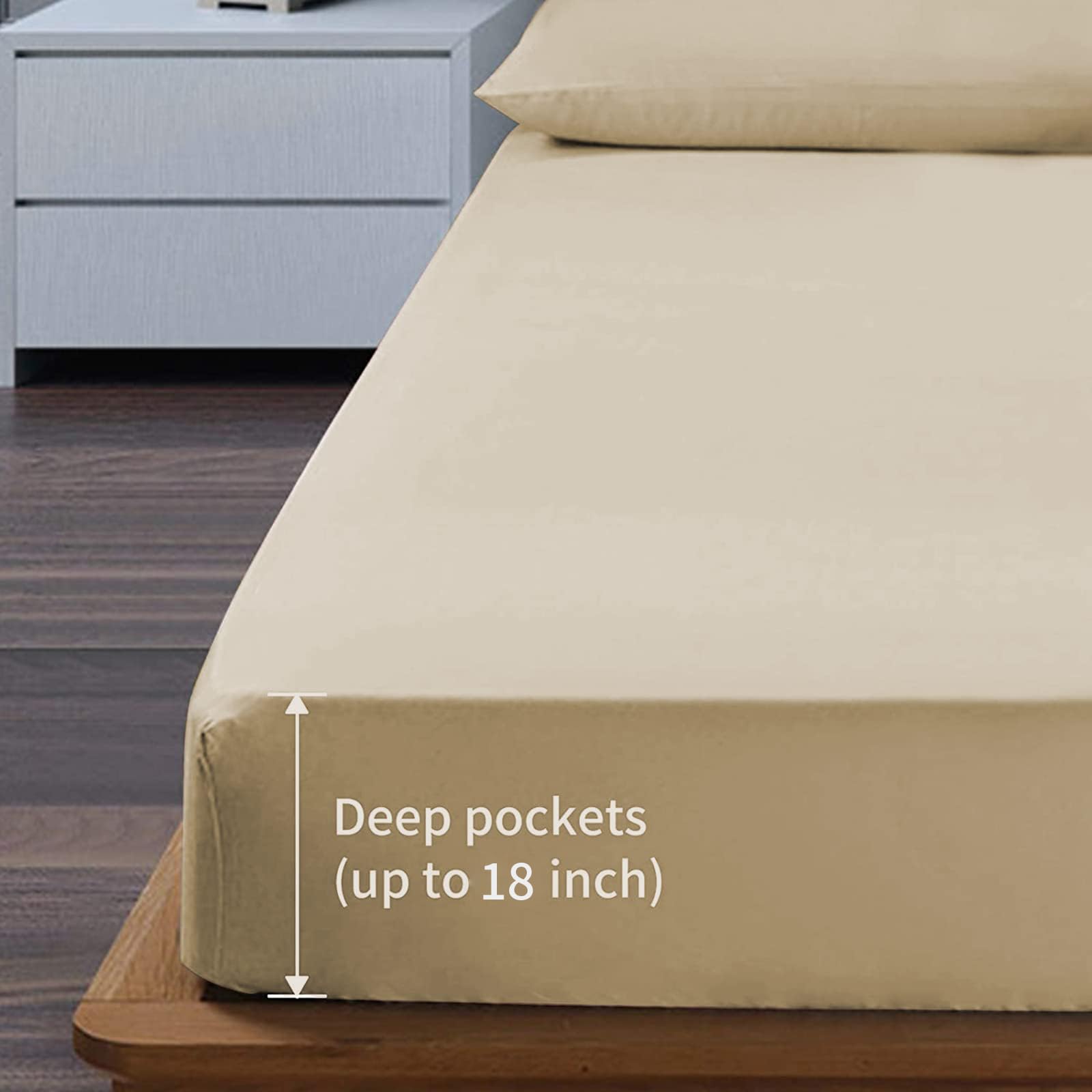 Easehome Beige Twin Size Bed Sheet Set For Boys Teens -Sheet Twin Size Set Deep Pocket To18 Inches Mattress 3 Piece - Premium Be