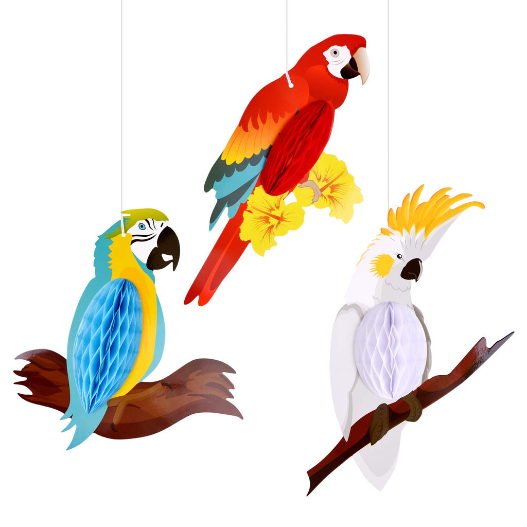 TUPARKA 6 Pieces Tropical Birds Honeycomb Parrot Hawaiian Summer Beach Tiki Bar Luau Party Home Classroom Hanging Decorations(Pa