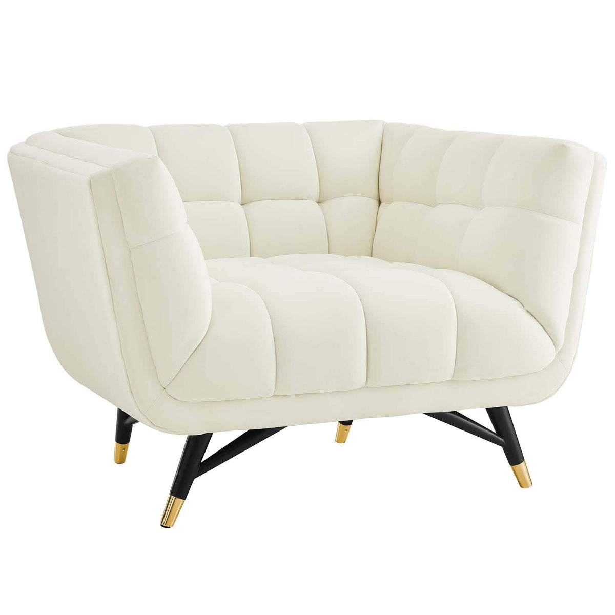 Modway Adept Mid-Century Modern Velvet Upholstered Tufted Accent Arm Lounge Chair In Ivory