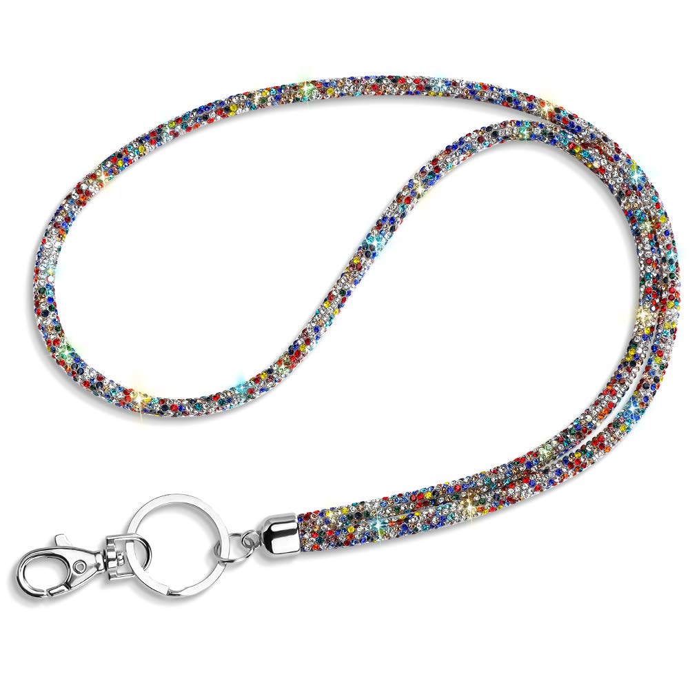 Id Card Holder Lanyard, Artscope 34.8' All Around Bling Crystal Neck Strap Lanyard Women'S Chain Id Badge Holder Necklace (Colo