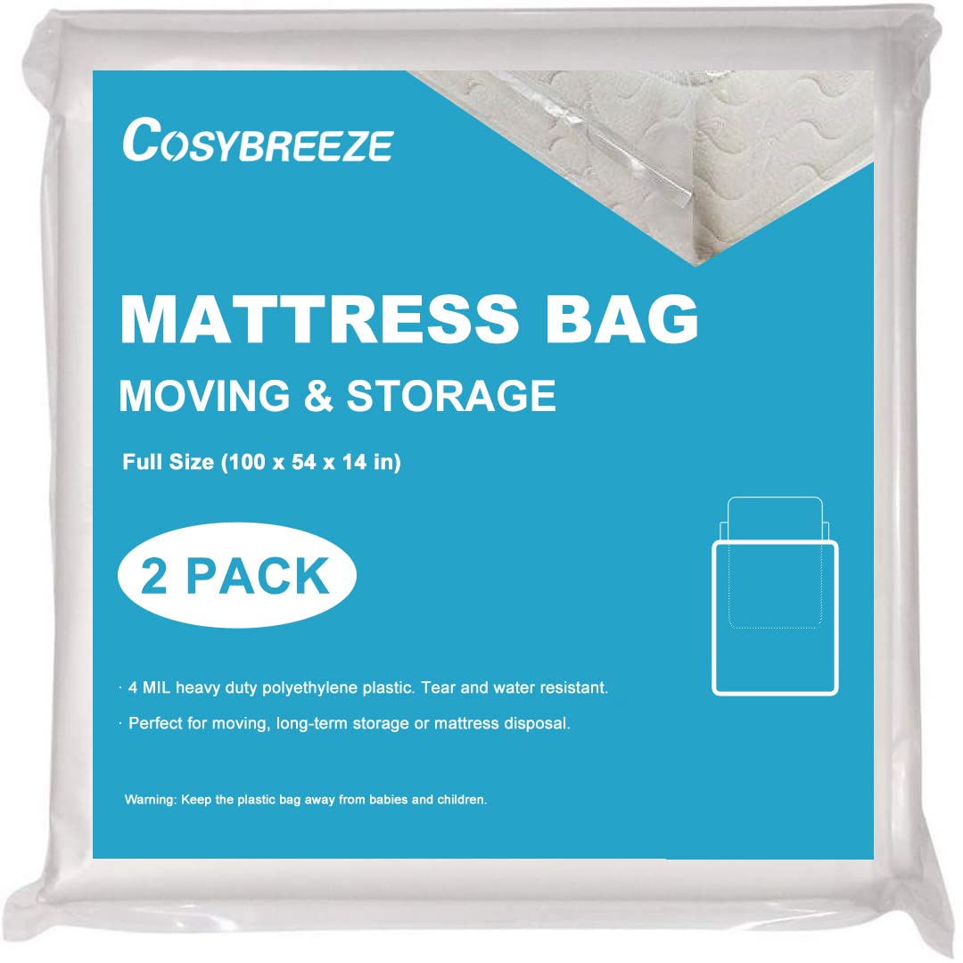 [2-Pack] Mattress Bag For Moving, Mattress Storage Bag Full Size, 4 Mil Mattress Moving Bag - Super Thick Heavy Duty Waterproof