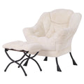 Welnow Lazy Chair With Ottoman, Modern Lounge Accent Chair With Armrests And A Side Pocket, Leisure Sofa Armchair, Reading Armchair With Footrest For Small Space, Plush Beige