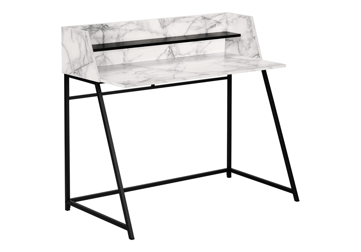 Monarch Specialties I 7549 Computer Desk, Home Office, Laptop, Storage Shelves, 48" L, Work, Metal, Laminate, White Marble Look, Black, Contemporary, Modern