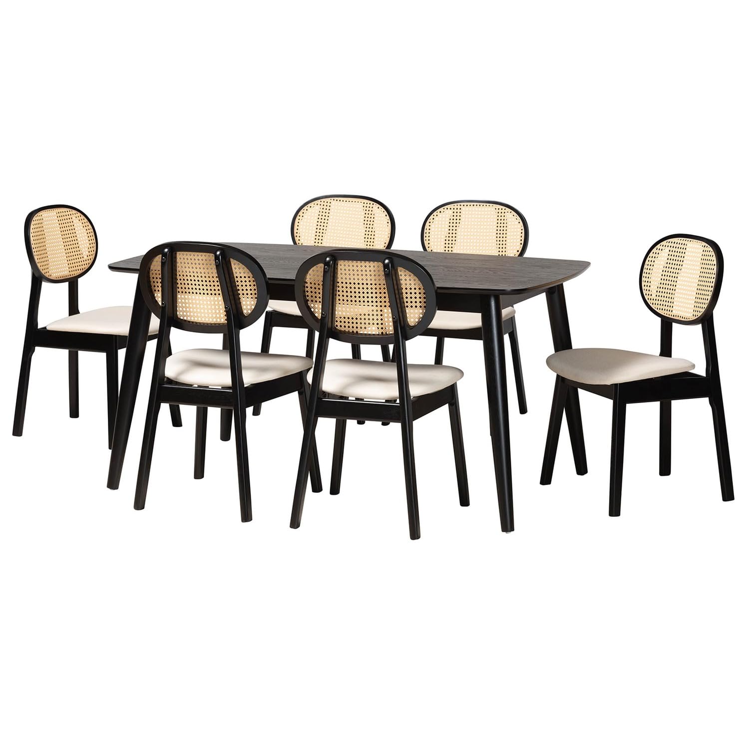 Baxton Studio Darrion Cream Fabric and Black Wood 7-Piece Dining Set