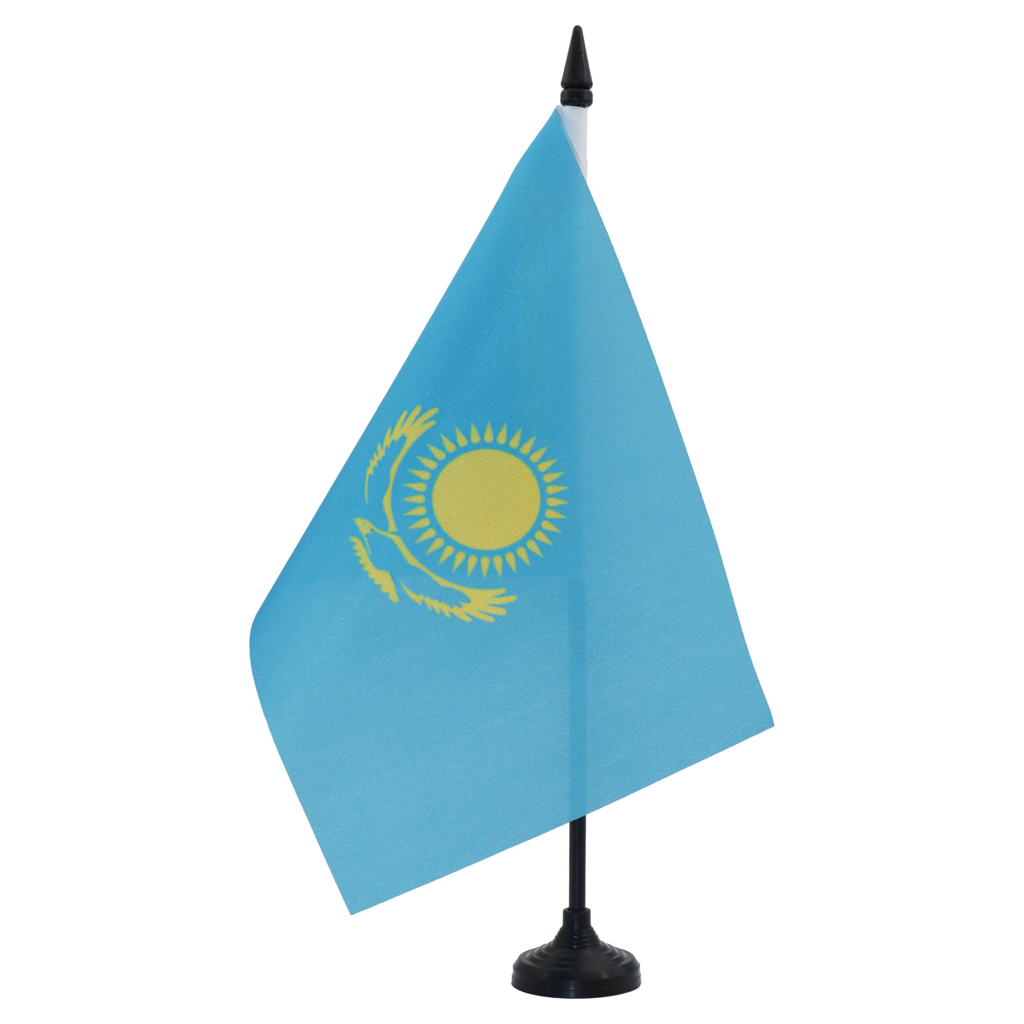 Kazakhstan Table Flag 5' X 8' - Kazakh Desk Flag 21 X 14 Cm - Black Plastic Stick And Base - Az Flag