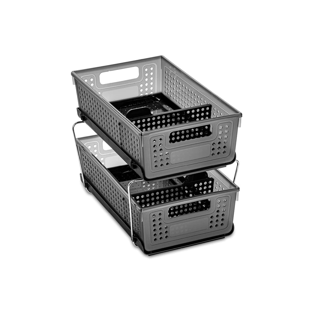 Madesmart 2-Tier Organizer Multi-Purpose Slide-Out Storage with Handles and Dividers for Home and Bath, BPA Free, Pack of 1, Car