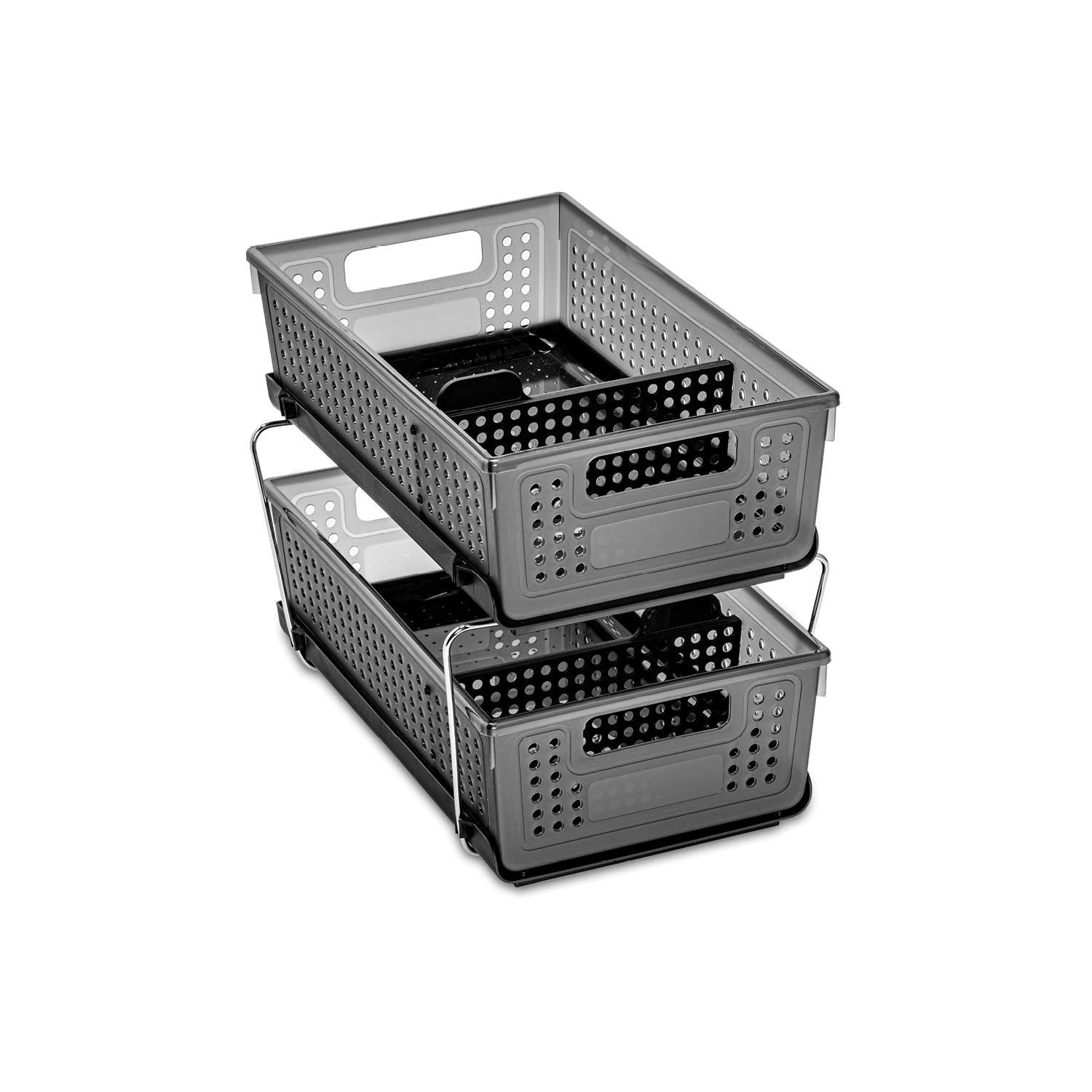 Madesmart 2-Tier Organizer Multi-Purpose Slide-Out Storage with Handles and Dividers for Home and Bath, BPA Free, Pack of 1, Car