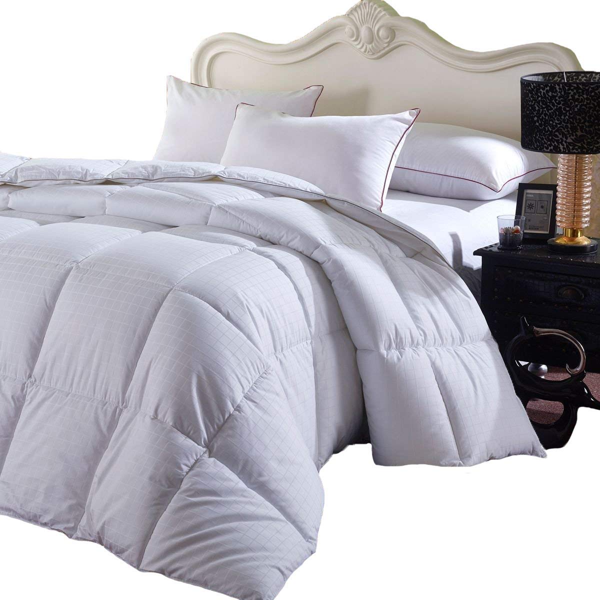 Royal Hotel Bedding Soft And Fluffy, Overfilled Dobby Down Alternative Comforter, King/California-King Size, Checkered White, 10