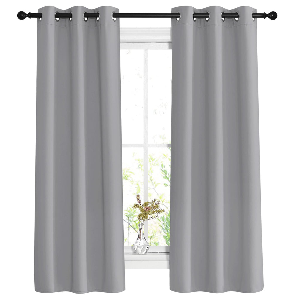Nicetown Silver Grey Bedroom Curtains 63 Inch Length 2 Panels Set - Solid Thermal Insulated Grommet Light Blocking Blackout Curt