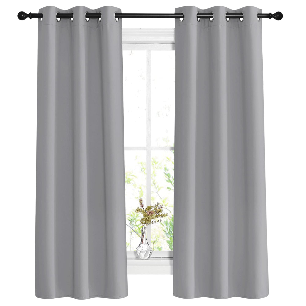 Nicetown Silver Grey Bedroom Curtains 63 Inch Length 2 Panels Set - Solid Thermal Insulated Grommet Light Blocking Blackout Curt