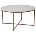 Flash Furniture Hampstead Collection Coffee Table - Modern White Finish Coffee Table - Crisscross Brushed Gold Frame
