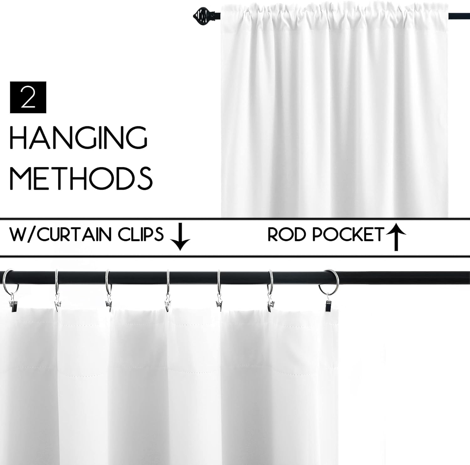 Koufall White Rod Pocket Blackout Tier Short Curtains 52X24 Inches Long