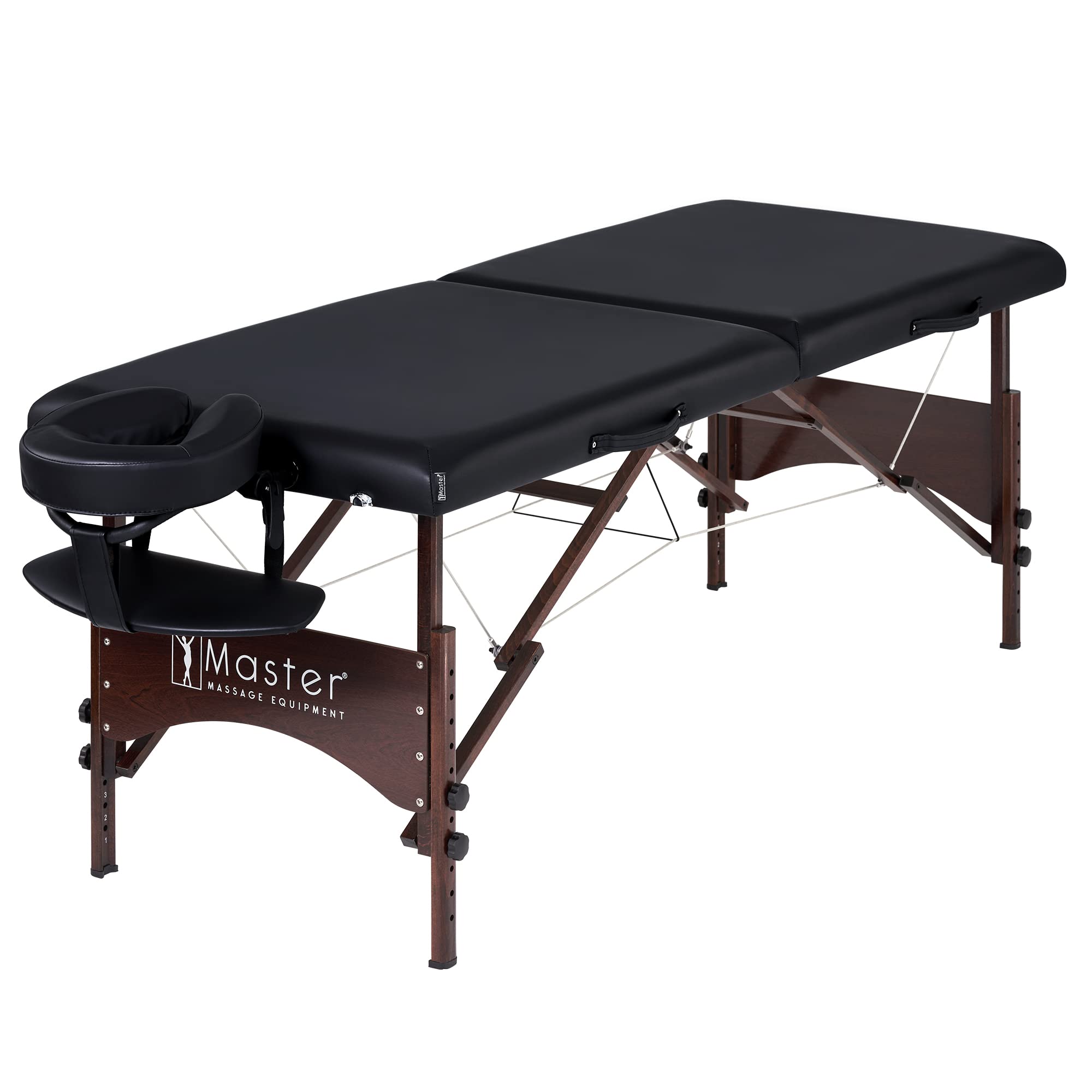 Master Massage 28 Argo Portable Massage Table in Black with Walnut Legs- Spa Bed for Tabletop Exercise & Massage- Beauty Bed Tat
