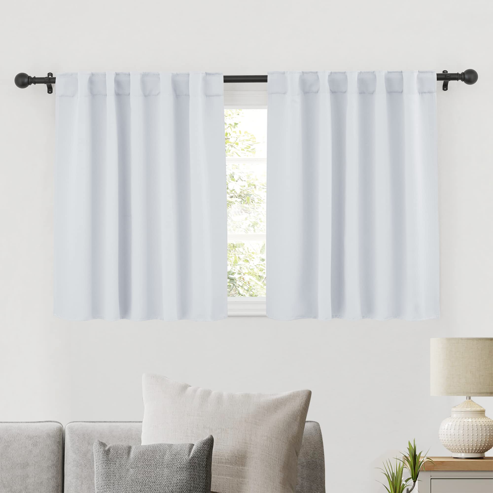 Ryb Home Bathroom Curtains Blackout - Thermal Insulating Privacy Small Window Curtains Short For Bedroom Basement Kitchen Kids Nursery Cabinet, Wide 42 X Long 30 Inches, 2 Panels, Grayish White