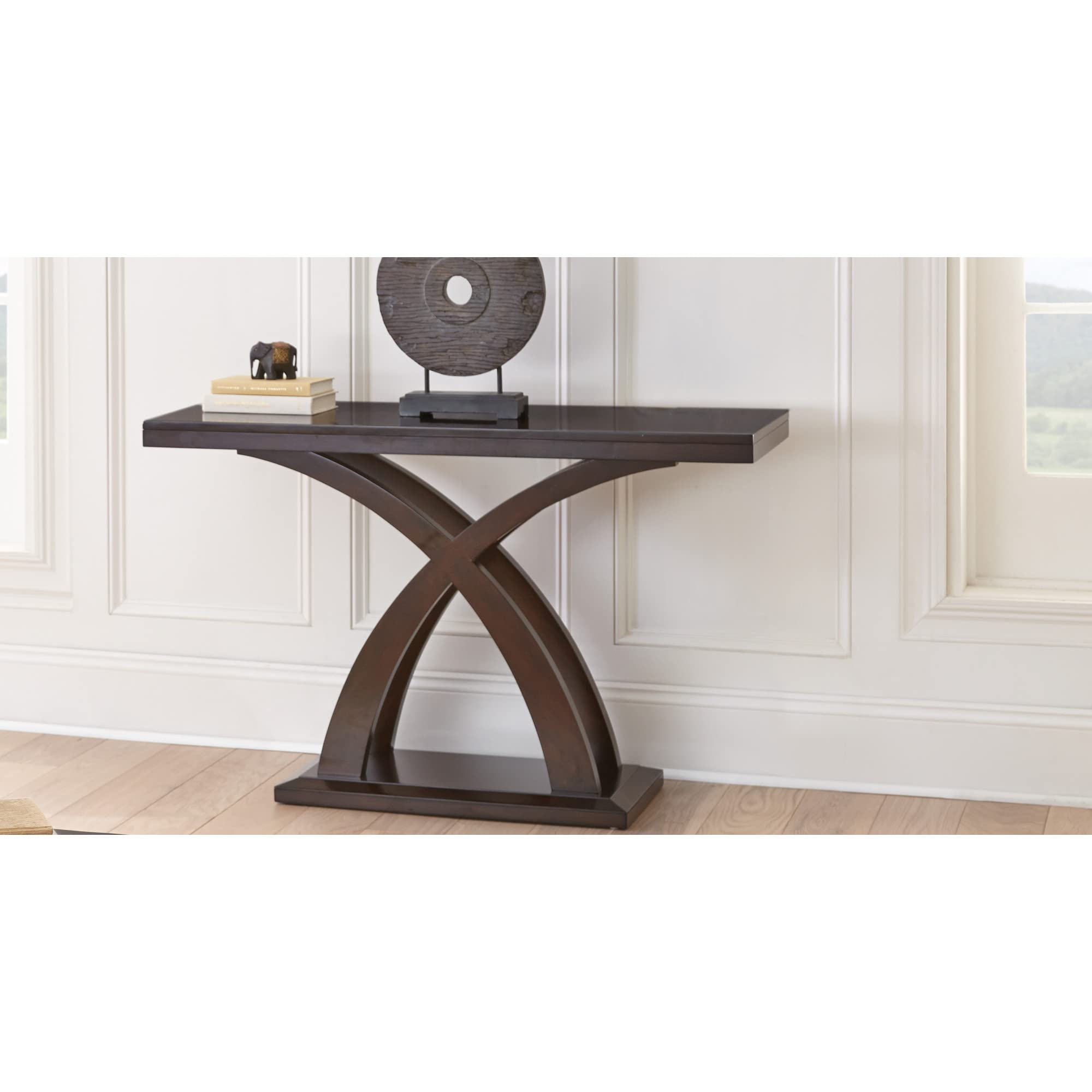 Steve Silver Company Jocelyn Sofa Table, 48" W x 18" D x 30" H, Espresso Cherry Finish, Decorative Base with Double Edge Tops