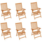 vidaXL 6X Solid Teak Wood Patio Chairs with Cream Cushions Wooden Garden Outdoor Reclining Foldable Seating Dining Balcony Backyard Relaxing