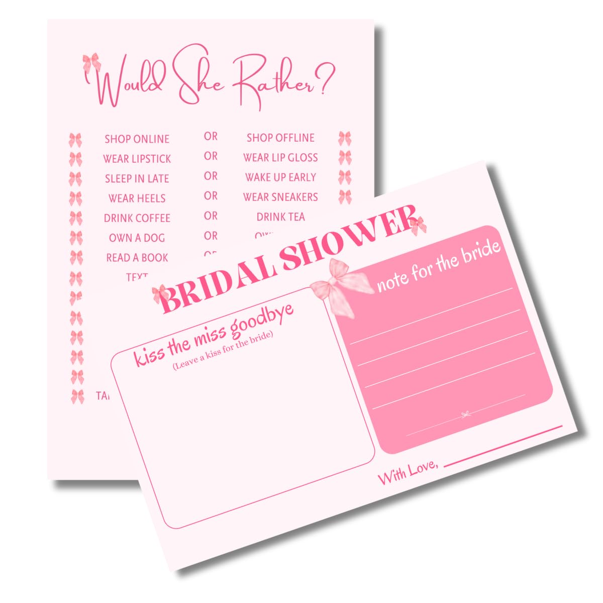 The Decor Cycle Bridal Shower Games Pack10 Cards (5 Each: Kiss the Miss Goodbye & Would She Rather) | Fun Bachelorette Party & 