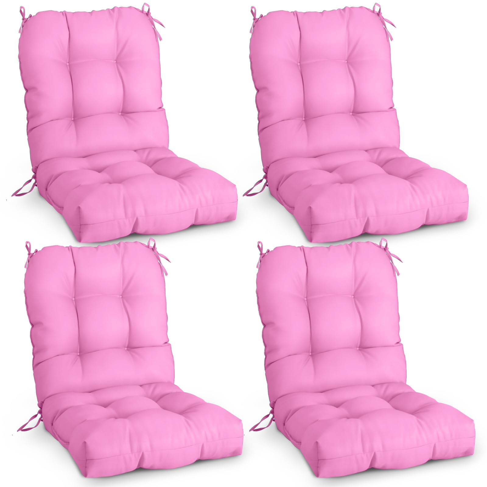 Eagle Peak Tufted Outdoor/Indoor Seat/Back Chair Cushions, Set Of 4, 42' X 21', Pink