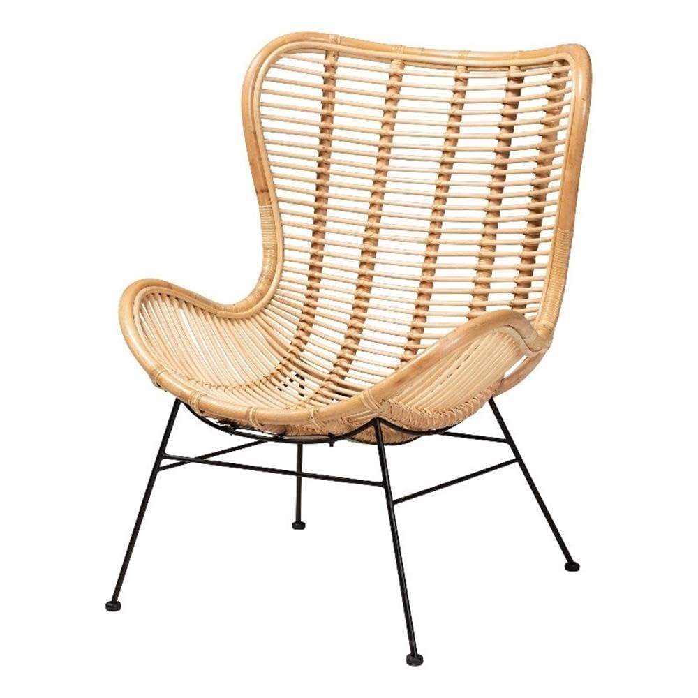 Baxton Studio Colorado Modern Bohemian Natural Brown Rattan and Black Metal Accent Chair