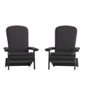 Set of 2Folding Adirondack Chairs in Black with Gray Cushions, Porch, and Patio