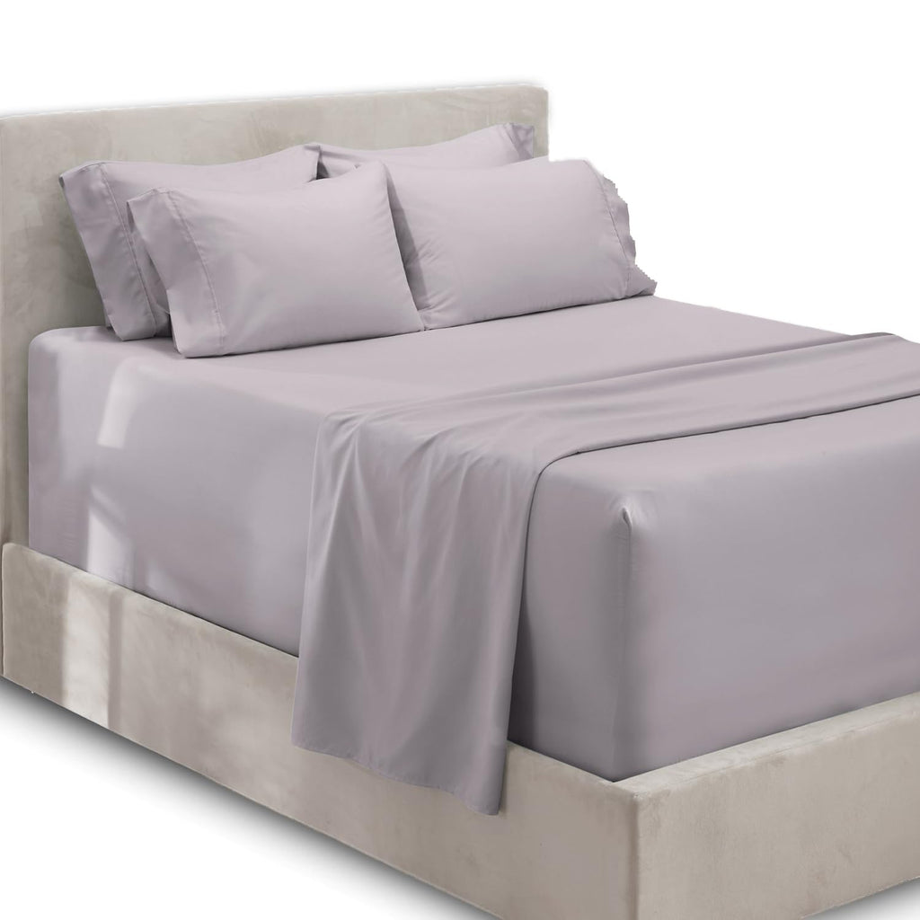 Hearth & Harbor Fits Mattress Up To 21', Double Brushed Bedding Sheets & Pillowcases, Microfiber, Light Lavender, Split King Si