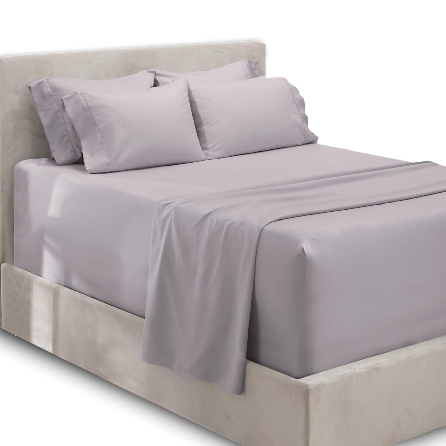 Hearth & Harbor Fits Mattress Up To 21', Double Brushed Bedding Sheets & Pillowcases, Microfiber, Light Lavender, Split King Si
