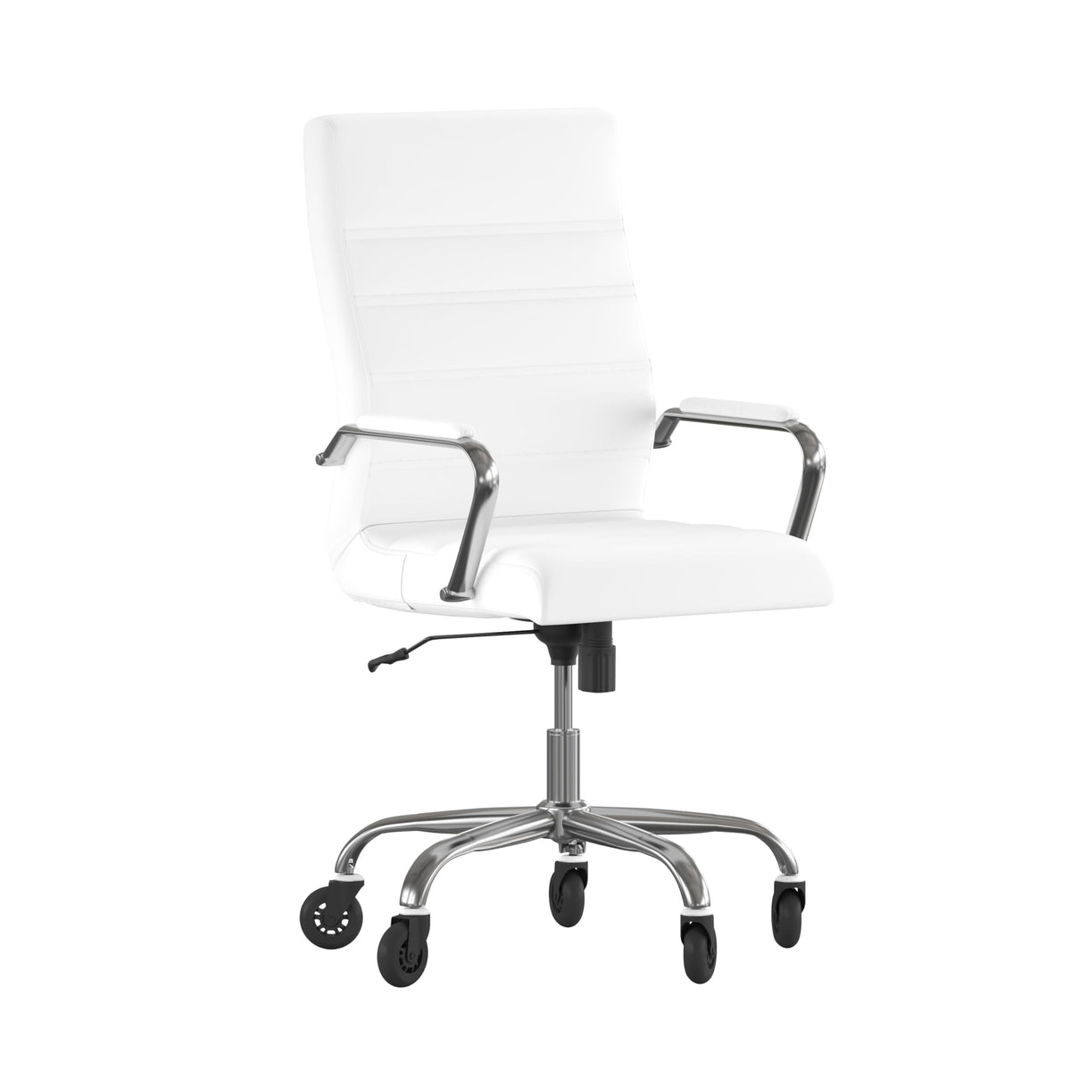 Flash Furniture Whitney High Back White Leathersoft Executive Swivel Office Chair With Chrome Frame, Arms, And Transparent Roller Wheels