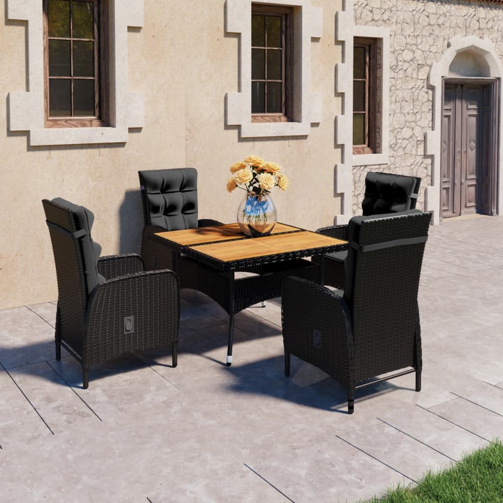 vidaXL 5 Piece Patio Dining Set Poly Rattan and Acacia Wood Black
