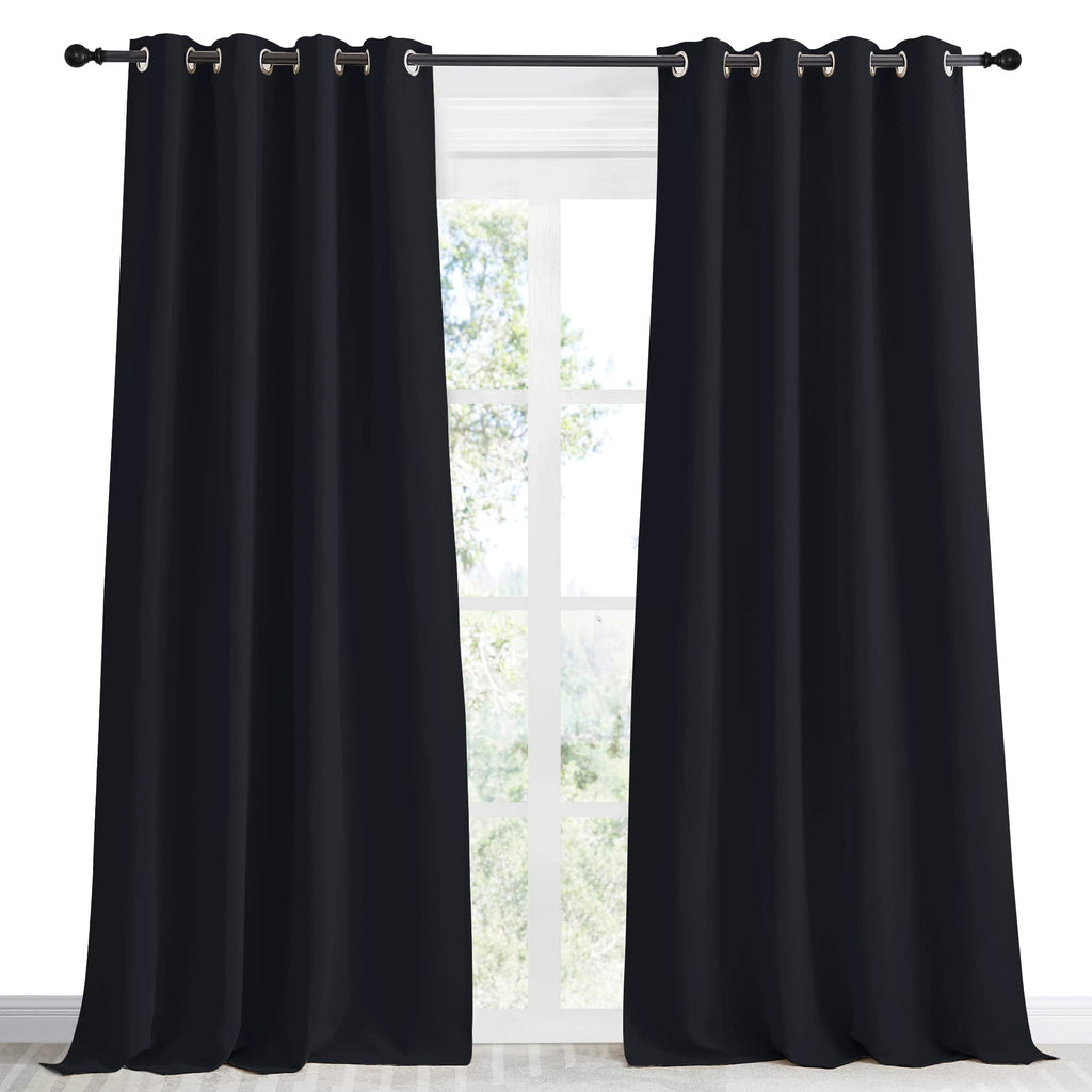 Nicetown Halloween Black Blackout Long Curtain 96 Inch Length, W55 X L96 Inch, 8 Grommets Top, 1 Piece, Thermal Insulated Modern