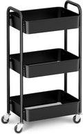 Krishyam Rolling Storage Organizer With Wooden Tabletop, Metal Utility, Lockable Wheels For Kitchen, Office, Bedroom (2Layer Sq