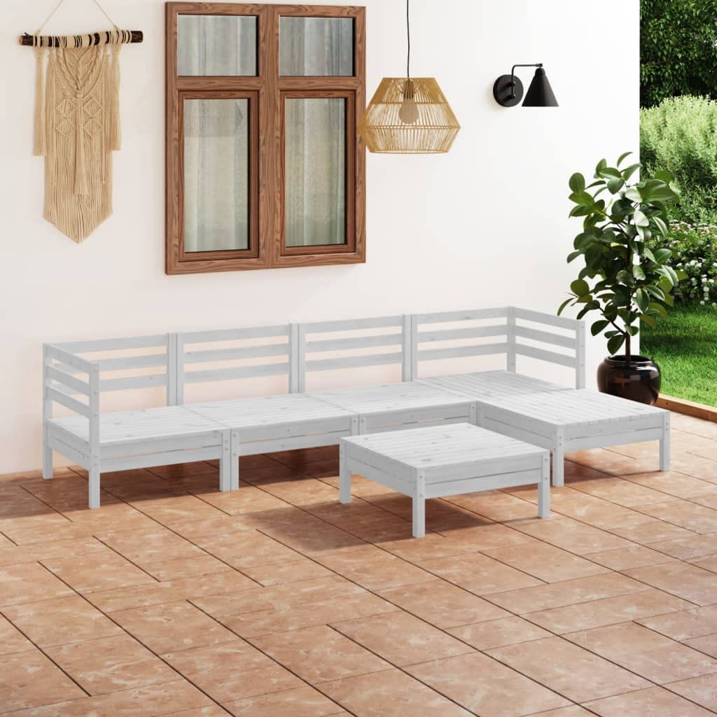 vidaXL 6-Piece Patio Lounge Set in White - Solid Pinewood Construction - Timeless Pallet Design - Durable Weather-Resistant - Versatile Modular Design - Perfect for Patio, Garden, Living Room.