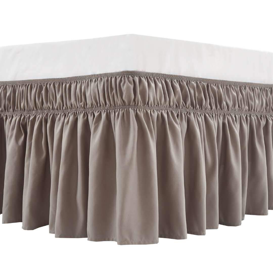Meila Wrap Around Bed Skirt Three Fabric Sides Elastic Dust Ruffled 24 Inch Tailored Drop,Easy To Install Fade Resistant-Taupe,