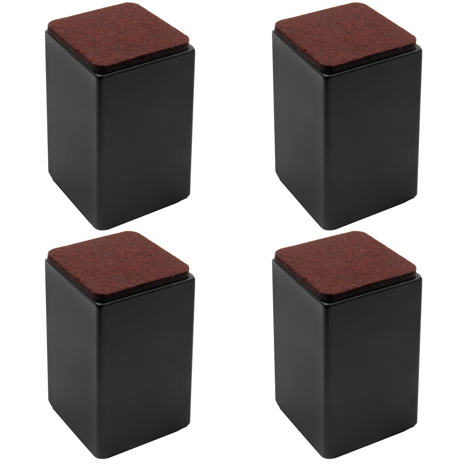 Bonsicoky 4 Pcs Self-Adhesive Furniture Bed Risers, Square Heavy Duty Carbon Steel Table Sofa Risers Adds 4' Height With Felt P