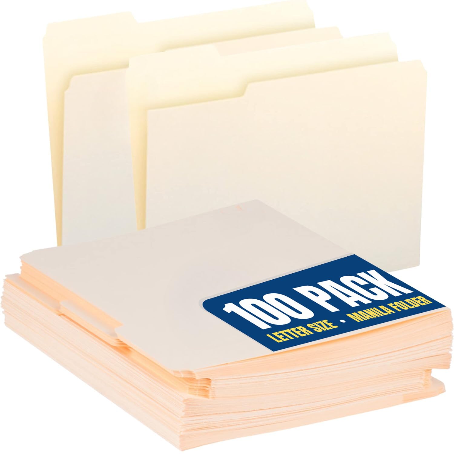 1Intheoffice Manila Folders 8.5 X 11, 1/3 Cut Manila File Folders Letter Size, Assorted Tab, 100/Pack